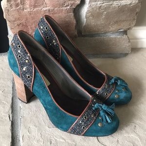 Pink Studio Blue Leather Heels Size 8